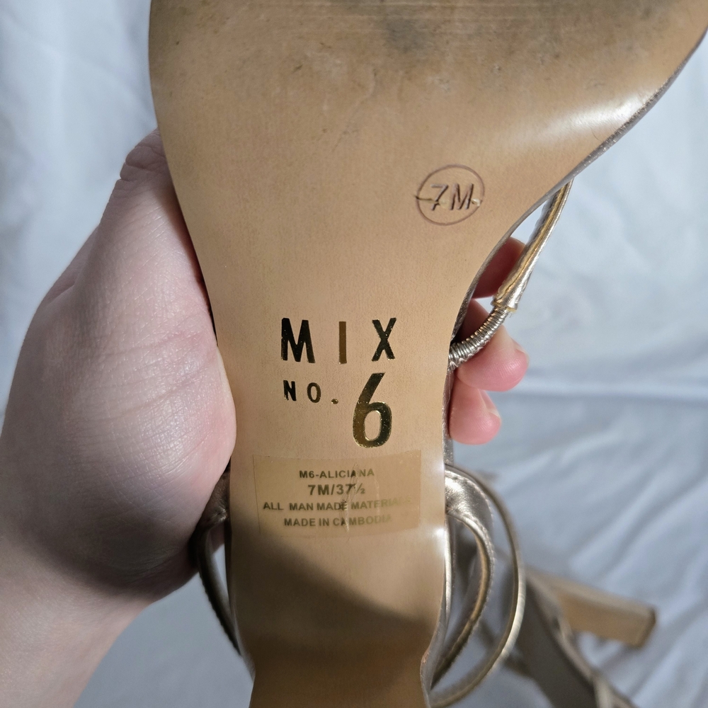 Mix No. 6 Metallic Gold Strappy Block Heel Sandals - Picture 10 of 13